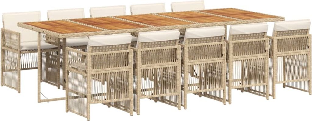 vidaXL 11-tlg. Garten-Essgruppe mit Kissen Beige Poly Rattan