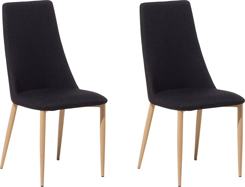 Chaises Design en Tissu Noir avec Pieds en Bois Naturel - Lot de 2