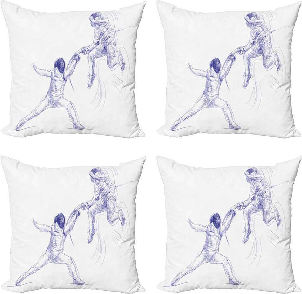 ABAKUHAUS Sport Kissenbezug Set (4 Stück), Fencing Duel Sketchy, Moderner Doppelseitiger Digitaldruck, 60 cm x 60 cm, Violett Blau Weiß