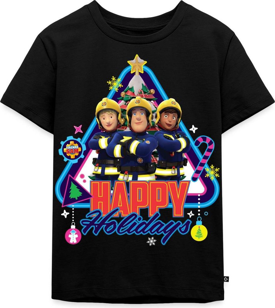 Spreadshirt Feuerwehrmann Sam Happy Holidays From The Team Kinder Premium T-Shirt, 98/104 (2 Jahre), Schwarz