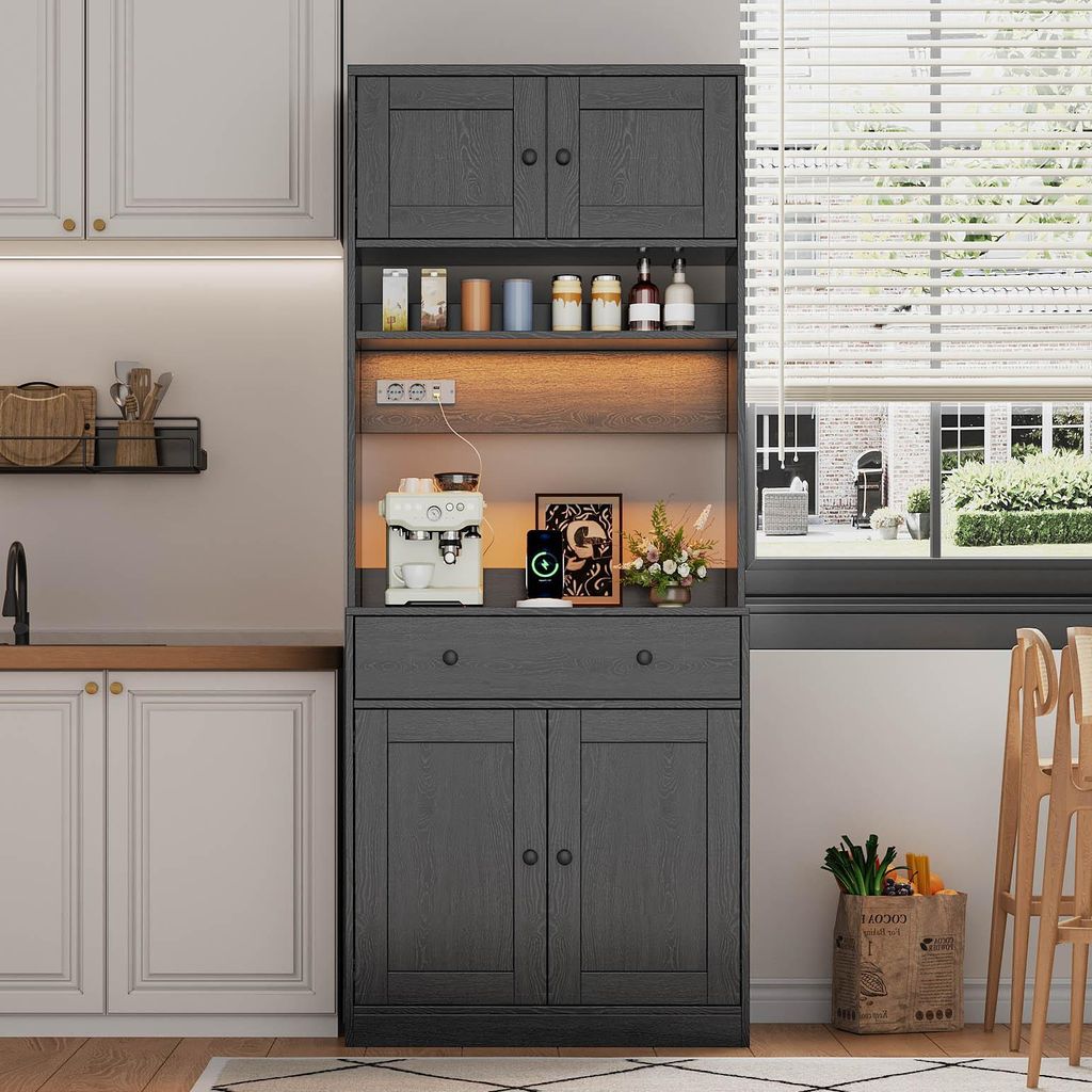 Armoire de cuisine Merax avec éclairage LED, meuble haut Image du produit 