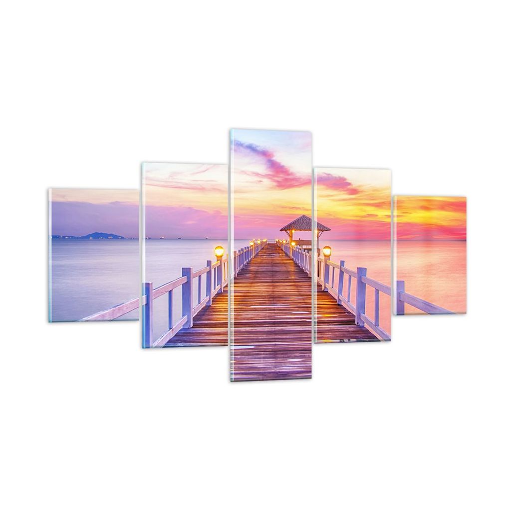 Bilder auf glas - Sonnenuntergang Wasser Brücke Horizont - 125x70cm - Glasbilder - Wandbilder - Kunstdruck - Wanddekoration aus Glas - Glas Bilder...