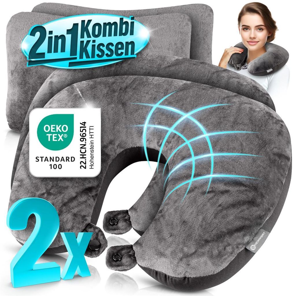 Heimwert Reisekissen - 2in1 Memory Foam Nackenkissen Produktbild 