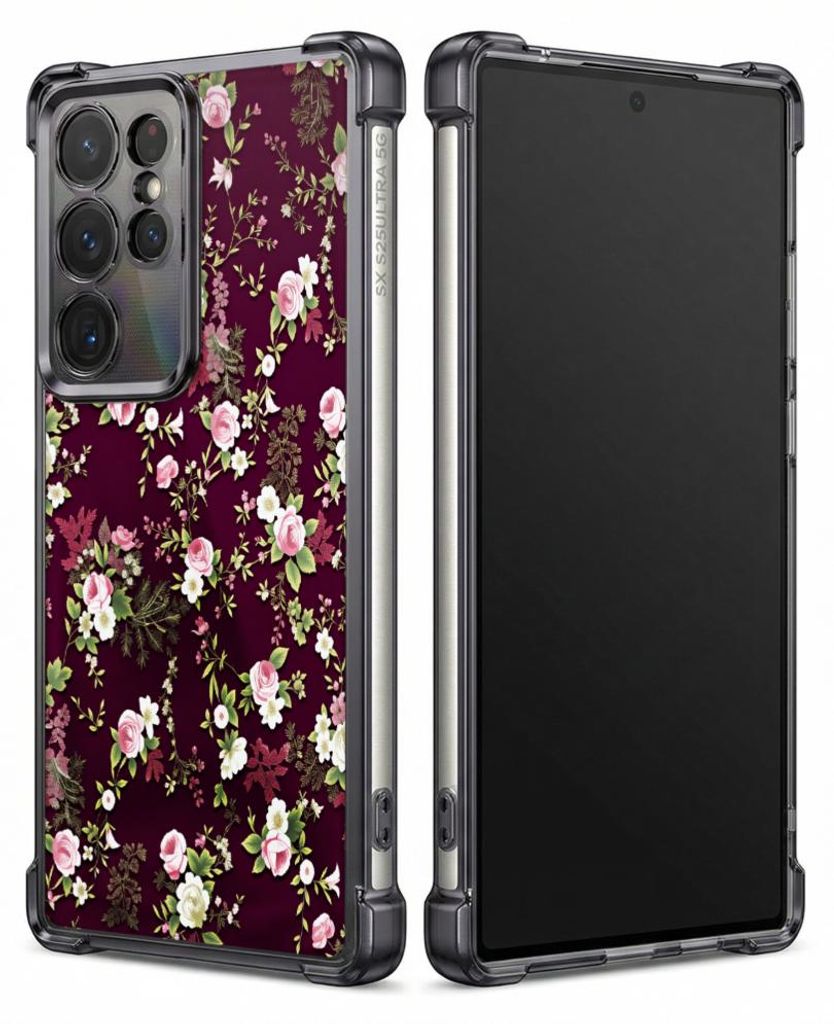 Personalisierte Hülle mit Bild für Samsung Galaxy S22+ Elektroplattiert TPU Stoßdämpfer Handyhülle mit Blumenmuster mit rosa und weißen Blüten