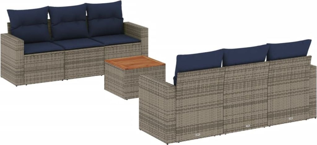 Möbel 7-tlg. Garten-Sofagarnitur/Garten-Essgruppe - Lounge-Set - Balkonmöbel Set - mit Kissen Grau Poly Rattan - Gartenmöbelset CLORIS2485775