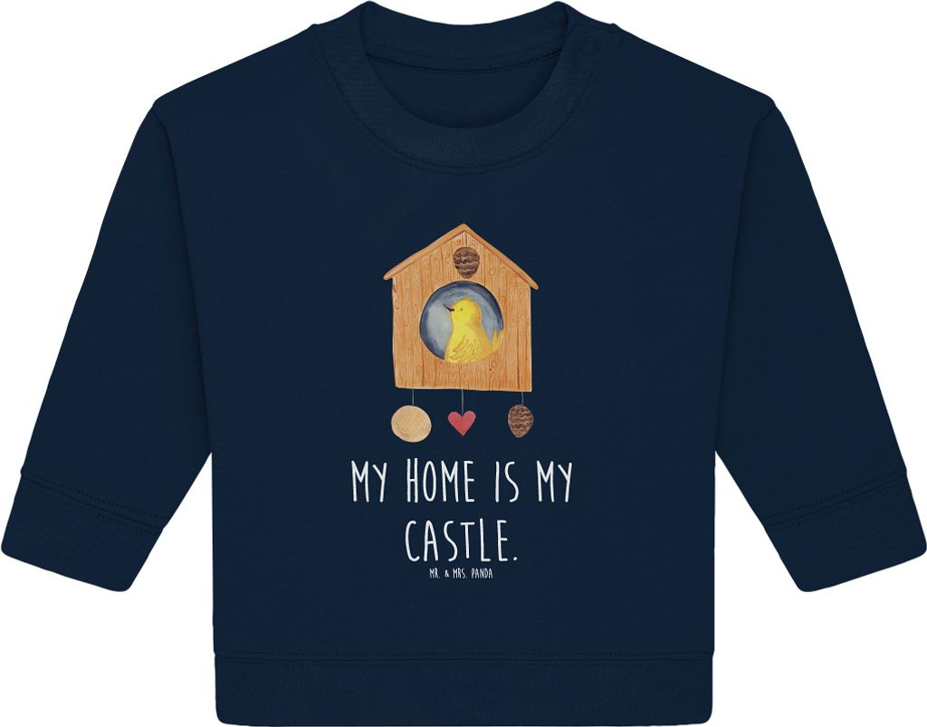Mr. & Mrs. Panda Organic Baby Pullover Vogel Haus 24. - 36. Monat - French Navy - Geschenk, Bullover, Vögel, Home Sweet Home, Vogelhaus, Castle, L...