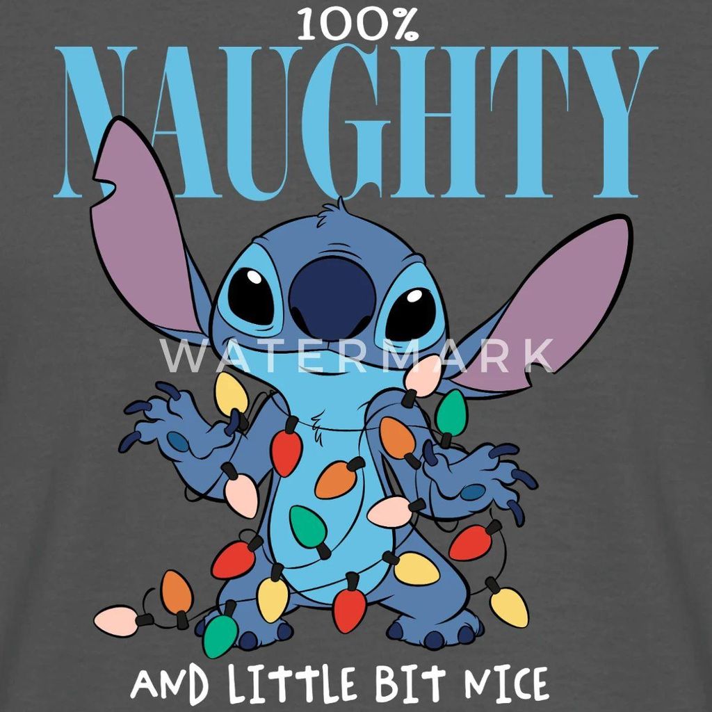 Lilo & Stitch Weihnachten 100% Naughty Männer T-Shirt, XL, Anthrazit