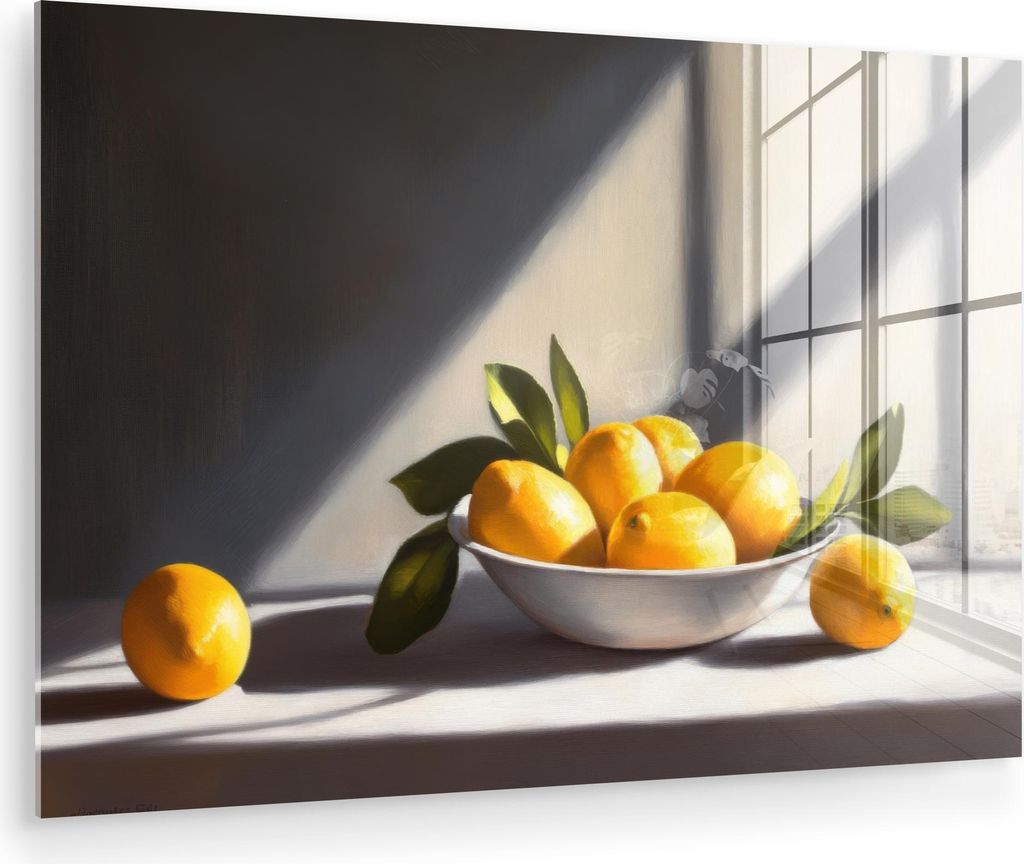 MuchoWow Glasbilder - Bilder auf Wandbild - Foto auf Glas Zitronen - Stilleben - Gelb 120x80 cm Wanddekoration aus Glas - Acrylglasbild - Acrylbild...
