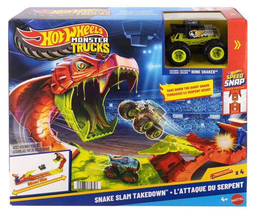 Hot Wheels Monster Trucks Snake Slam Takedown Spielset mit Produktbild 