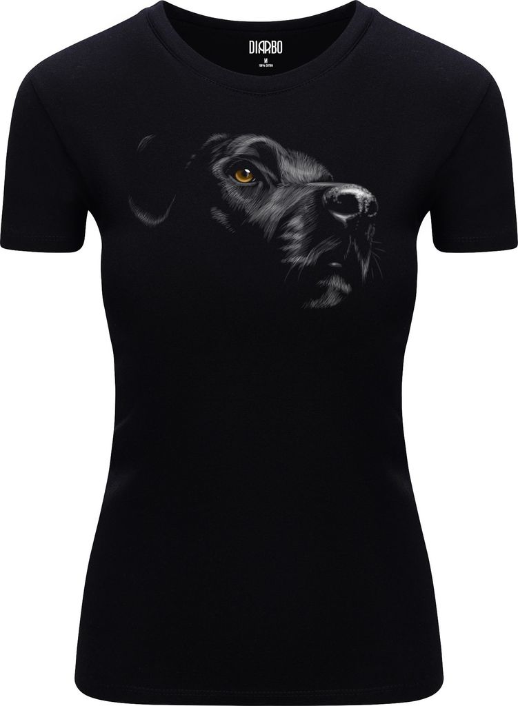 Diarbo Damen T-Shirt mit Tierliebhaber Druck Labradorkopf Schwarz Gr.M