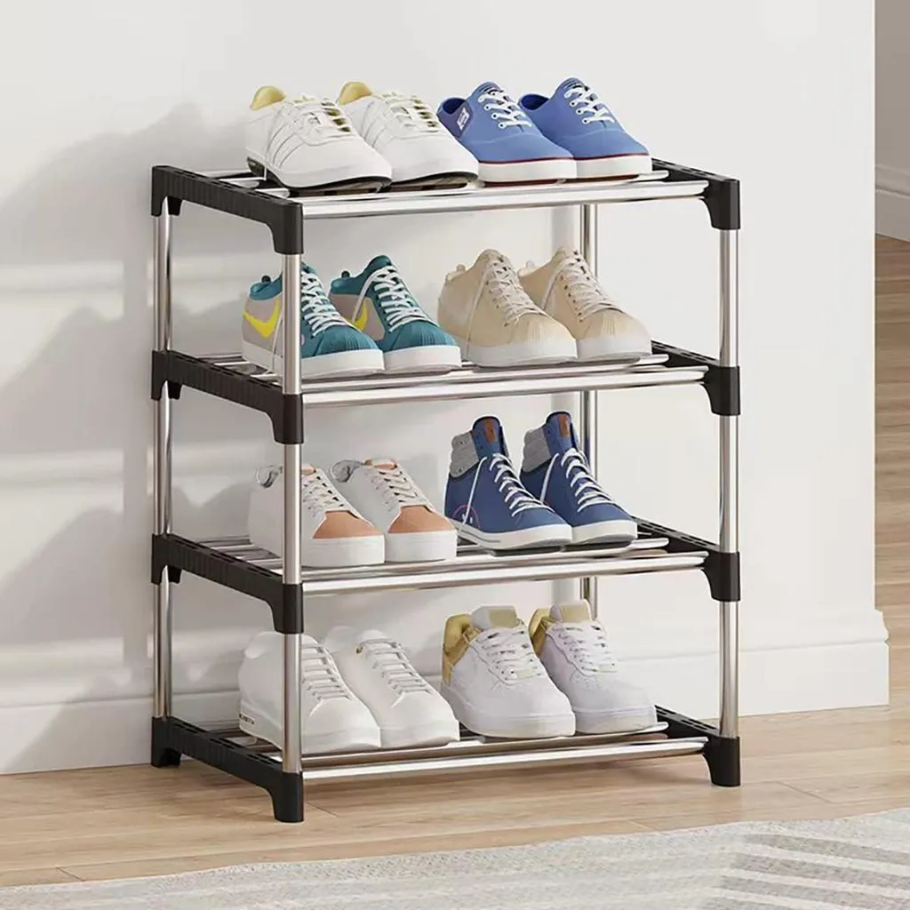 Range-chaussures 4 étages noir modulable petit format gain de place - 2