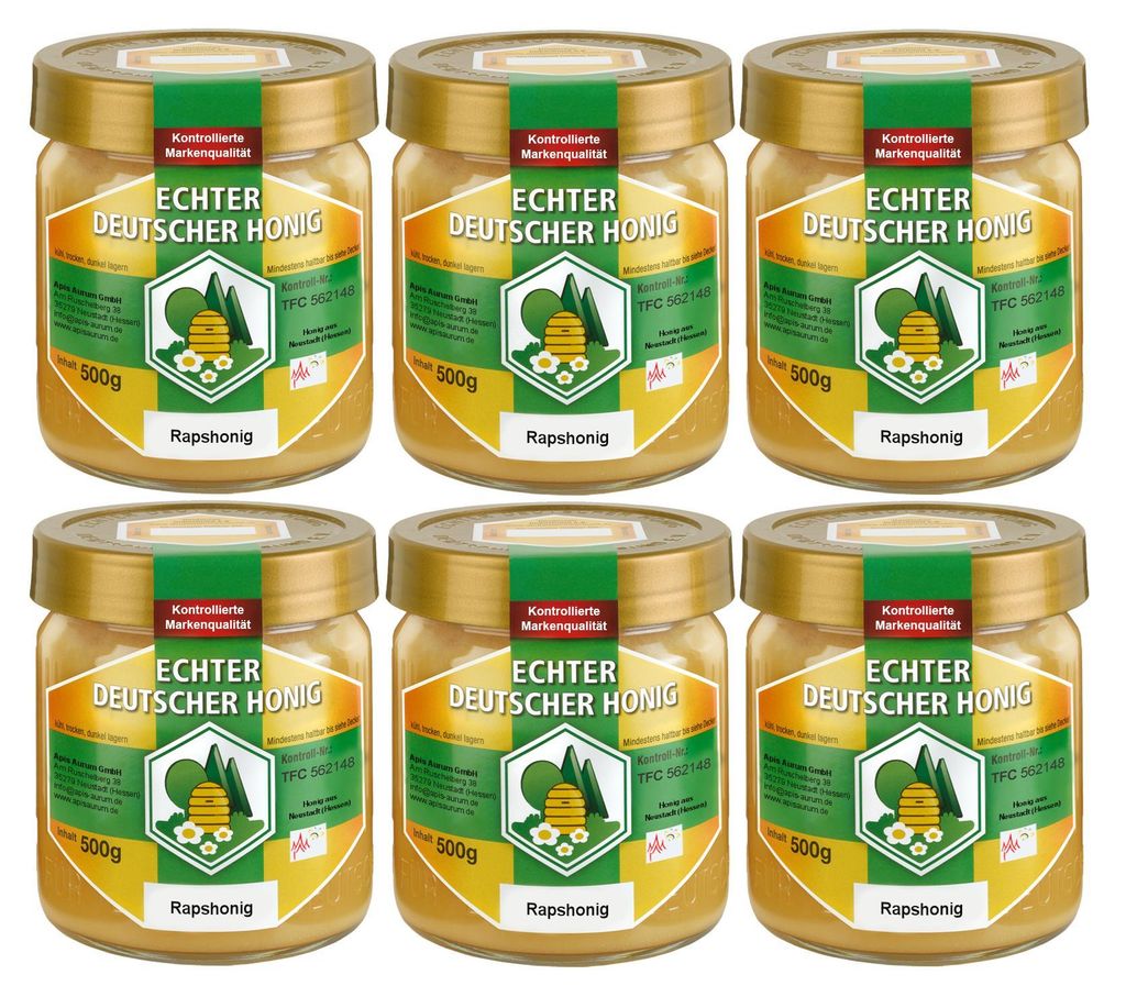 Rapshonig - Echter Deutscher Honig 6x500g vom Imker aus Produktbild 