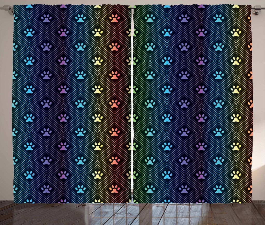 ABAKUHAUS Hundeliebhaber Rustikaler Gardine, Tatzen-Druck-Entwurf, Schlafzimmer Kräuselband Vorhang mit Schlaufen und Haken, 280 x 245 cm, Mehrfarbig