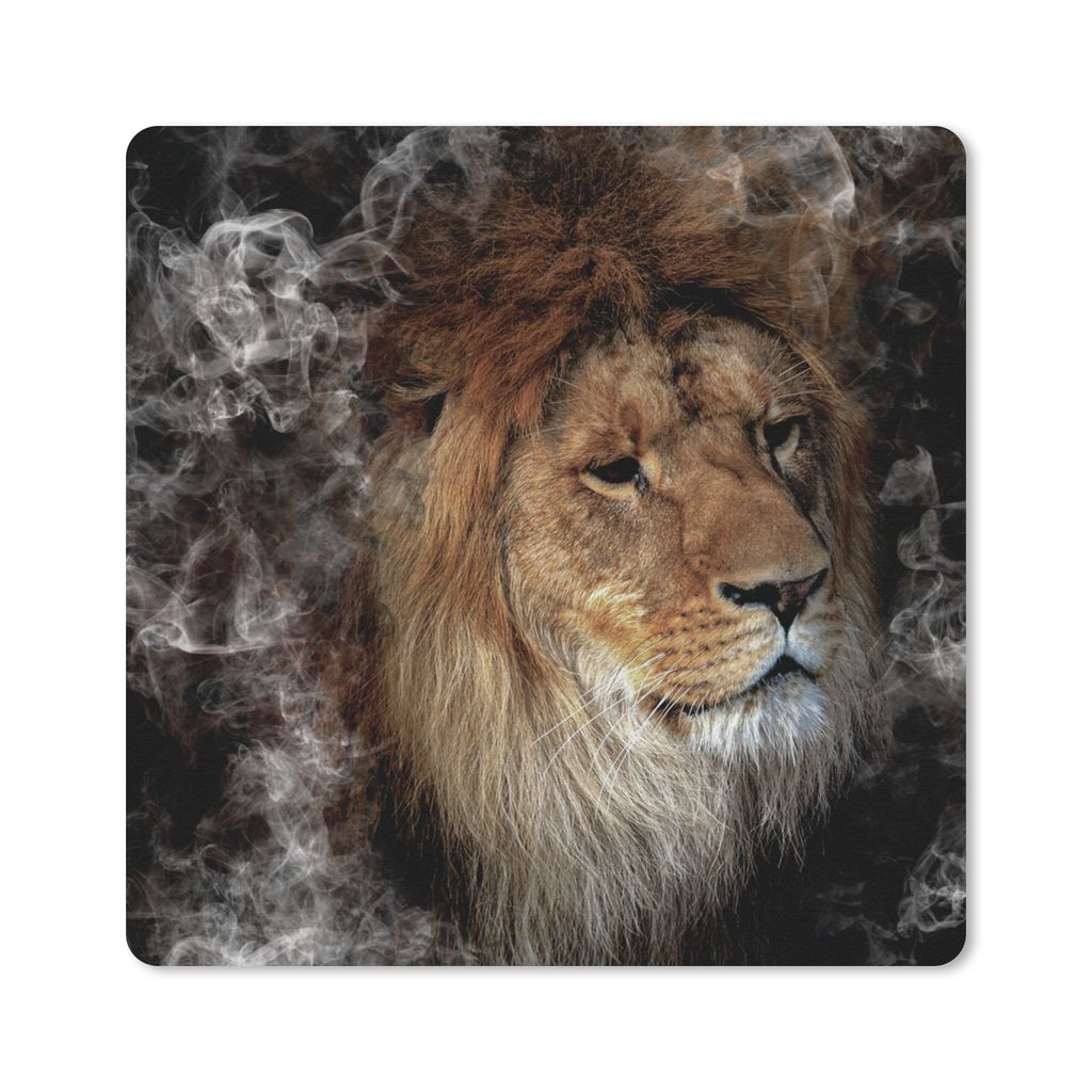 MuchoWow Mauspad Mousepad Löwe - Rauch - Tiere 20x20 cm - Mousepads - Maus Mat - Pad - Mausunterlage - Desk Mat - Bureauartikeln