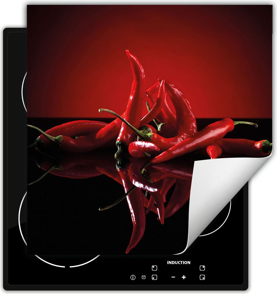 DarHaus Herdabdeckplatte 60x52 cm Anti Rutsch Matte Aufrollbar, rot - Chilli