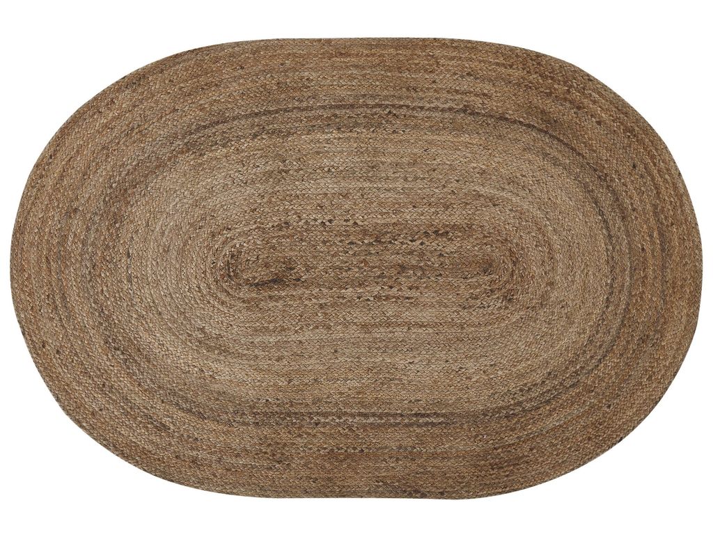 BELIANI Teppich Beige Jute Oval 120 x 180 cm Handgewebt Boho Kurzhaar Kurzflor für Fußbodenheizung Esszimmer Wohnzimmer Schlafzimmer Ausstattung