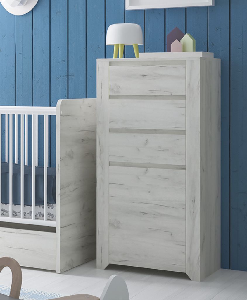 Highboard Kommode 1-türig mit Schubladen Breite 56cm weißeiche