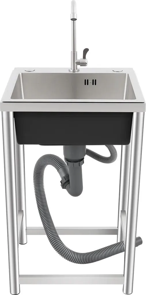 Évier inox autonome anticorrosion - Design argenté avec cuve profonde