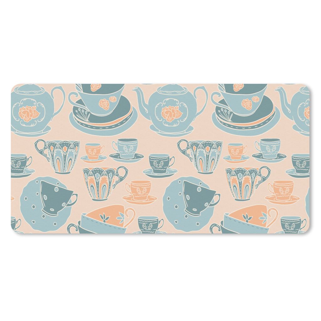 MuchoWow Schreibtischunterlage Muster - Vintage - Tasse - Tee 80x40 cm - XXL Mauspad - Gaming Mauspad