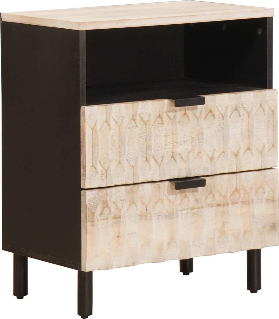 Nachttisch mit Schubladen Weiß 50 x 33 x 60 cm Massivholz Mango