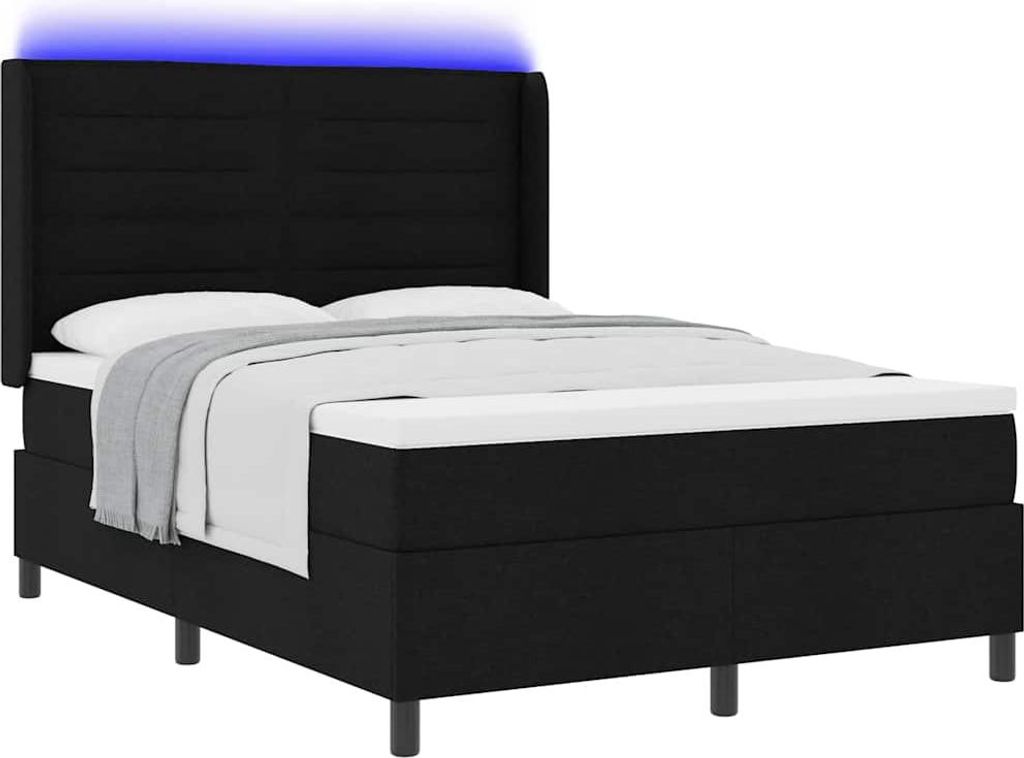 LED Boxspringbett mit Matratze Schwarz 160 x 200 cm Stoff