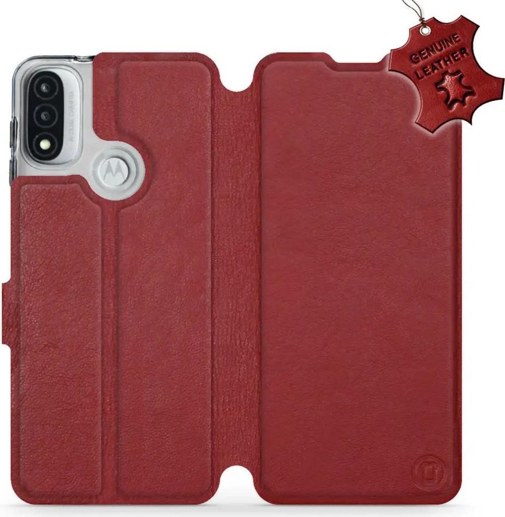 Echtleder Handyhülle für Motorola Moto E20, Mobiwear Leather, Dunkelrot