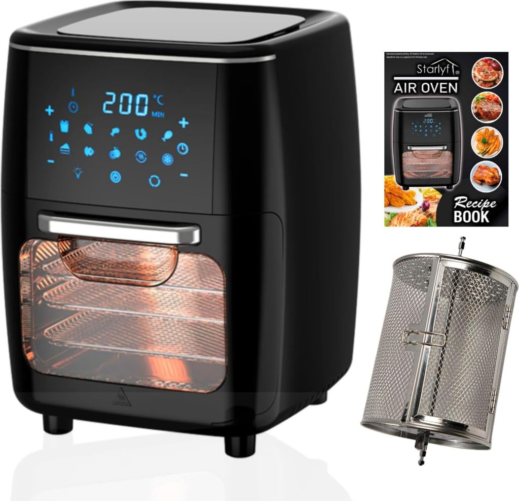 Starlyf Air Oven XXL – 12 Liter Heißluftfritteuse mit 10 Programmen und Rotisserie-Funktion, Drehspieß, 1700 Watt , Ohne ÖL