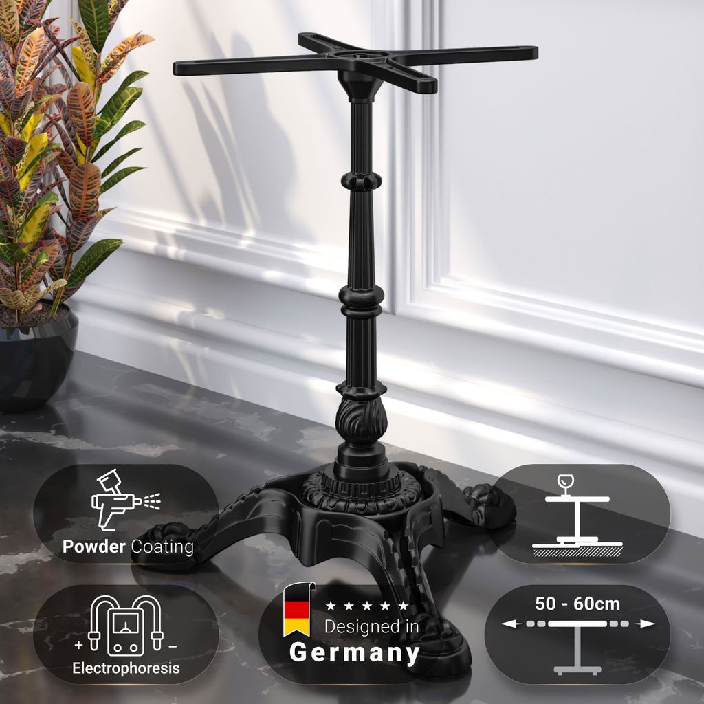 PARIS | Bistro Tischgestell | Schwarz | 3 Fuß: Ø 50 cm | Säule: 72 cm | Tischgestell Gusseisen, Tischgestelle Outdoor