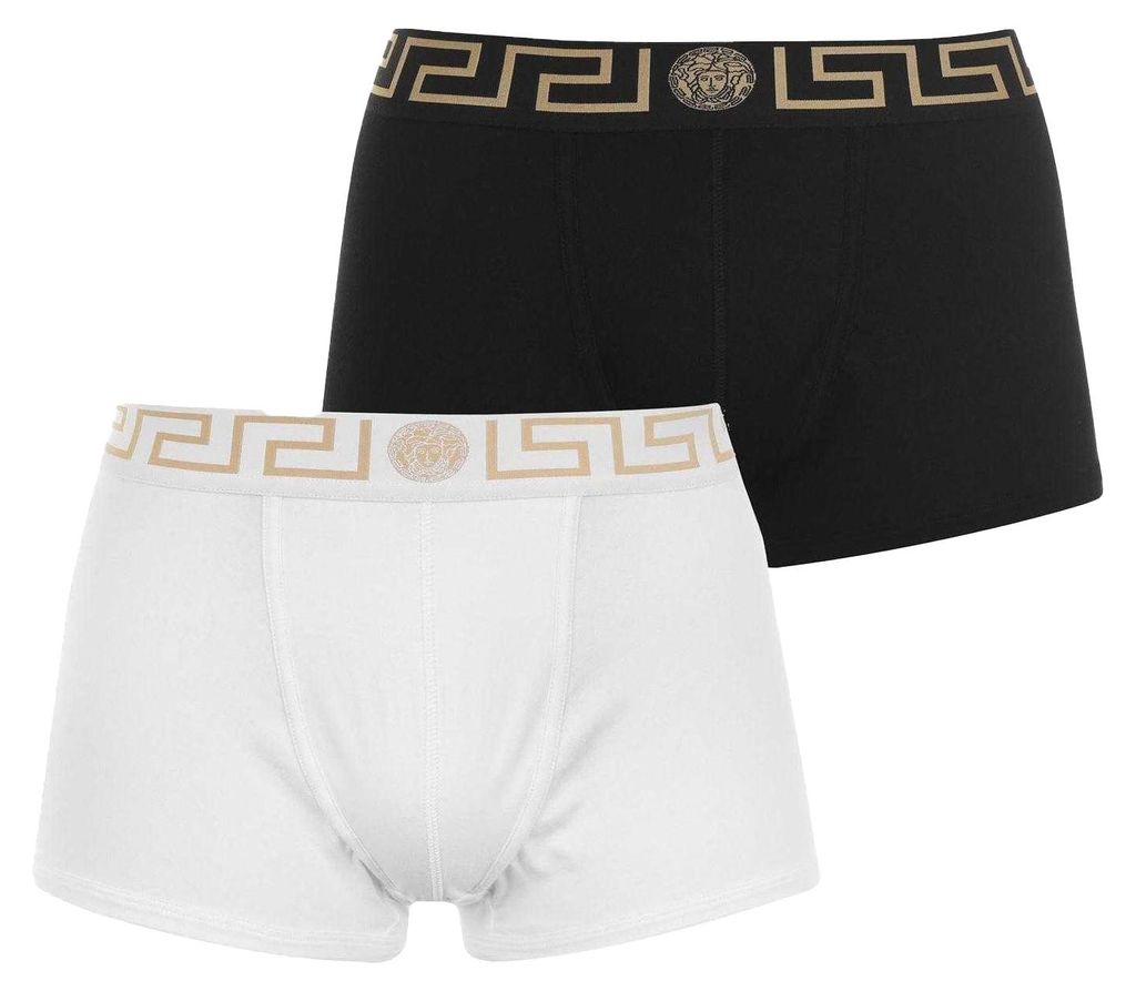 Versace - "Greca" Unterwäsche für Herren, Baumwolle (2er-Pack) GT14557 (XL) (Schwarz/Weiß)