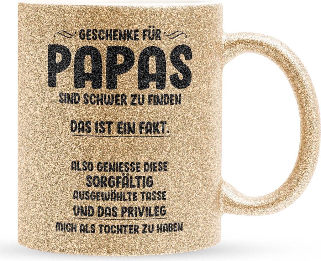 22Feels Glitzertasse Gold Papa Geschenk von Tochter Vatertag Vater Geburtstag Weihnachten Kaffeetasse Männer Haferl Geschenkidee Bürotasse
