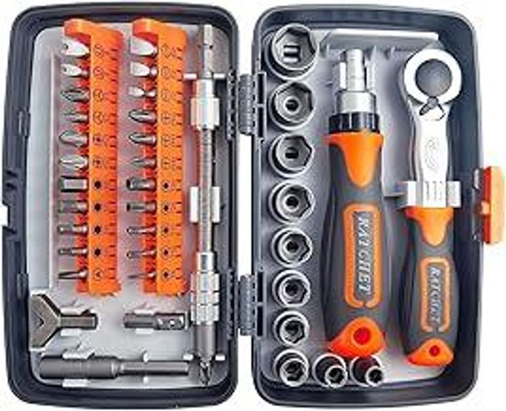 38 in 1 Ratschenkasten, Ratschen Set für Steckschlüssel, Ratschekasten für Die Reparatur von Möbel, Auto, Computer, Elektronik (38)