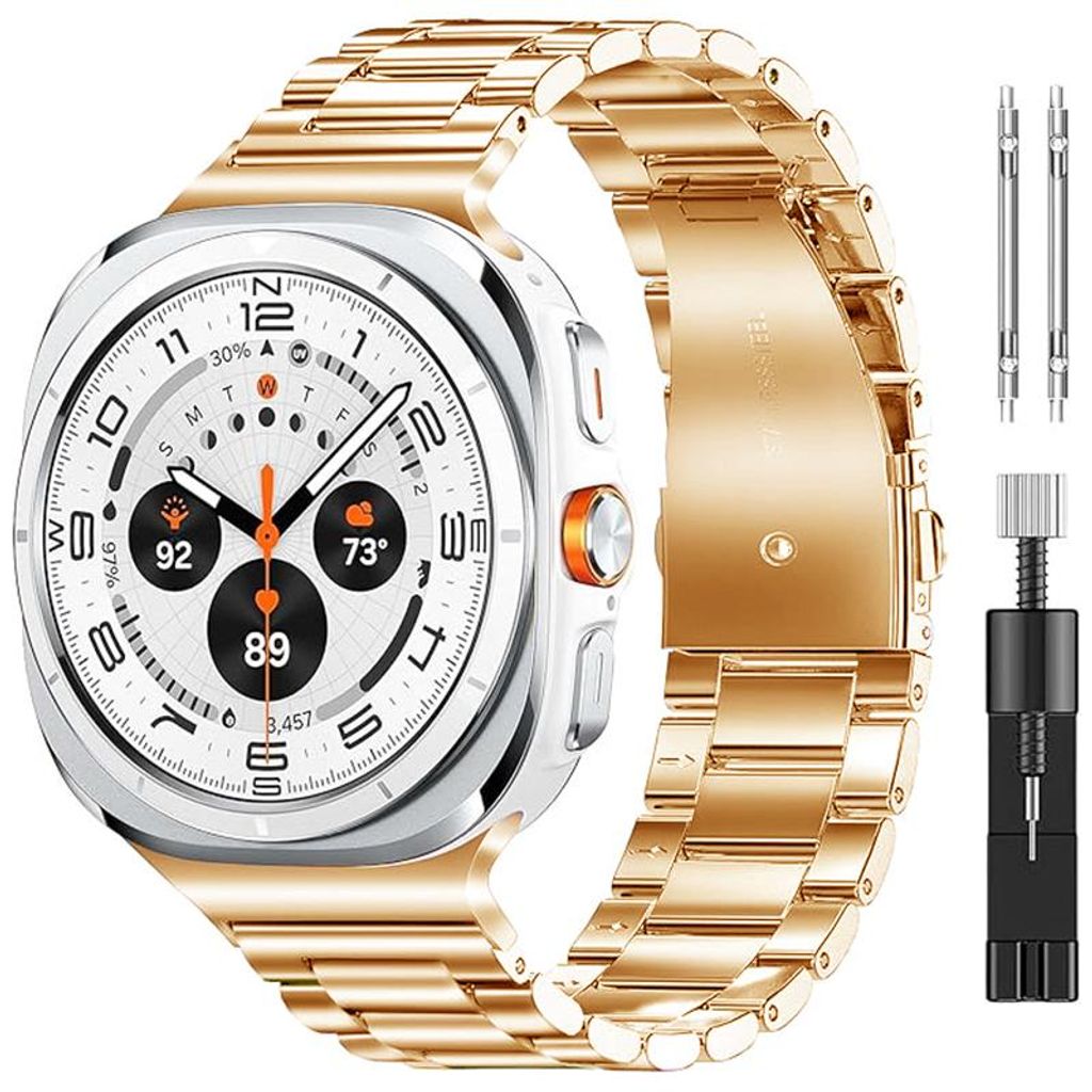 FFO2World Edelstahl-Gliederarmband – Kompatibel mit Samsung Galaxy Watch Ultra 47 mm / Ultra 2025 – Metallarmband mit Kürzungswerkzeug – Ros...