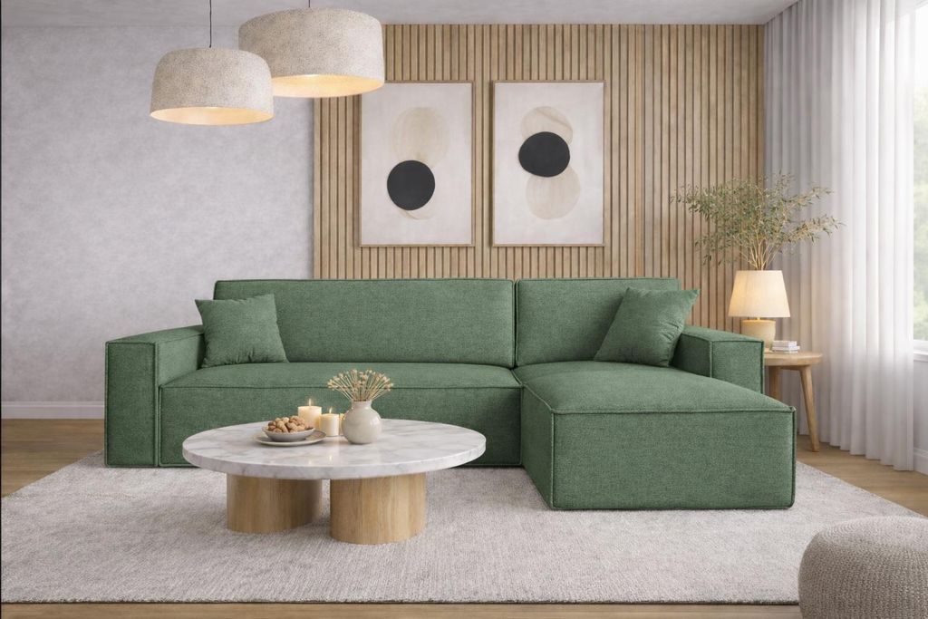 Kaiser Möbel Ecksofa mit schlaffunktion und bettkasten, Ecksofa L-Form, Eckcouch L-Form BEST stoff NEVE Rechts Grün