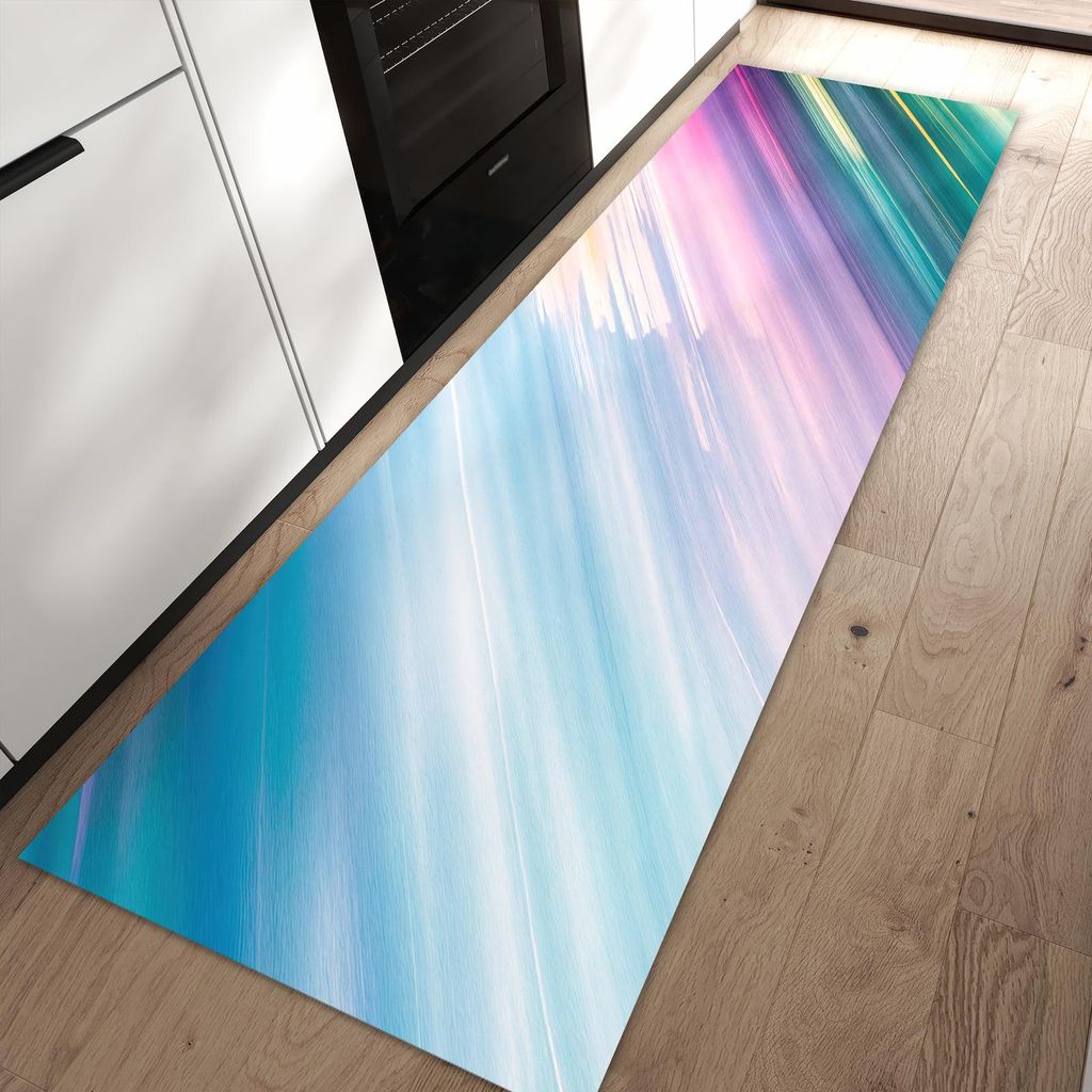 Küchenteppich 60x90cm rutschfest & abwischbar PVC Läufer - Farbiges Streifenmuster