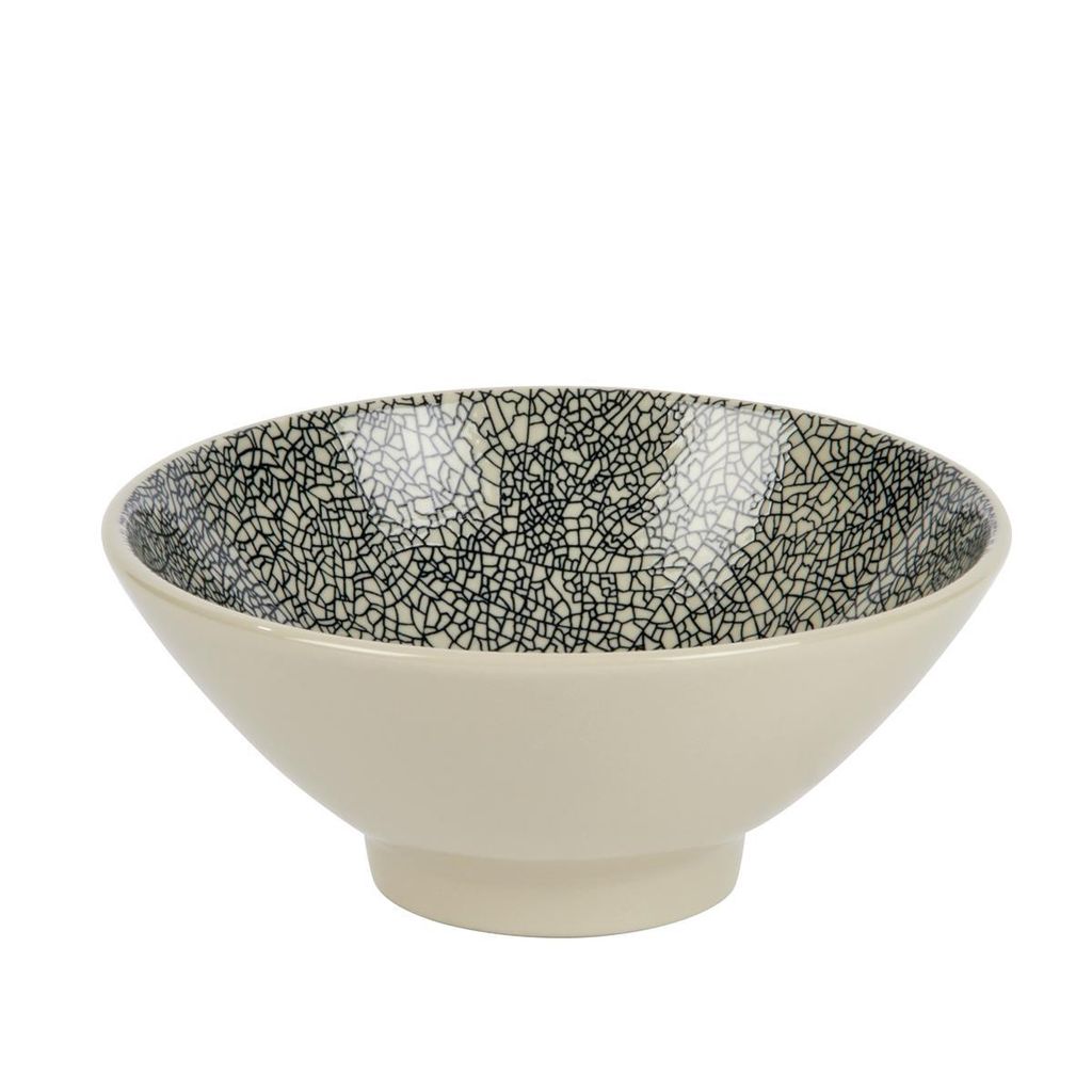 Kaori, Müslischale weiß / schwarz, H 6,5 D 15,5cm, Stoneware, Krakelee-Optik