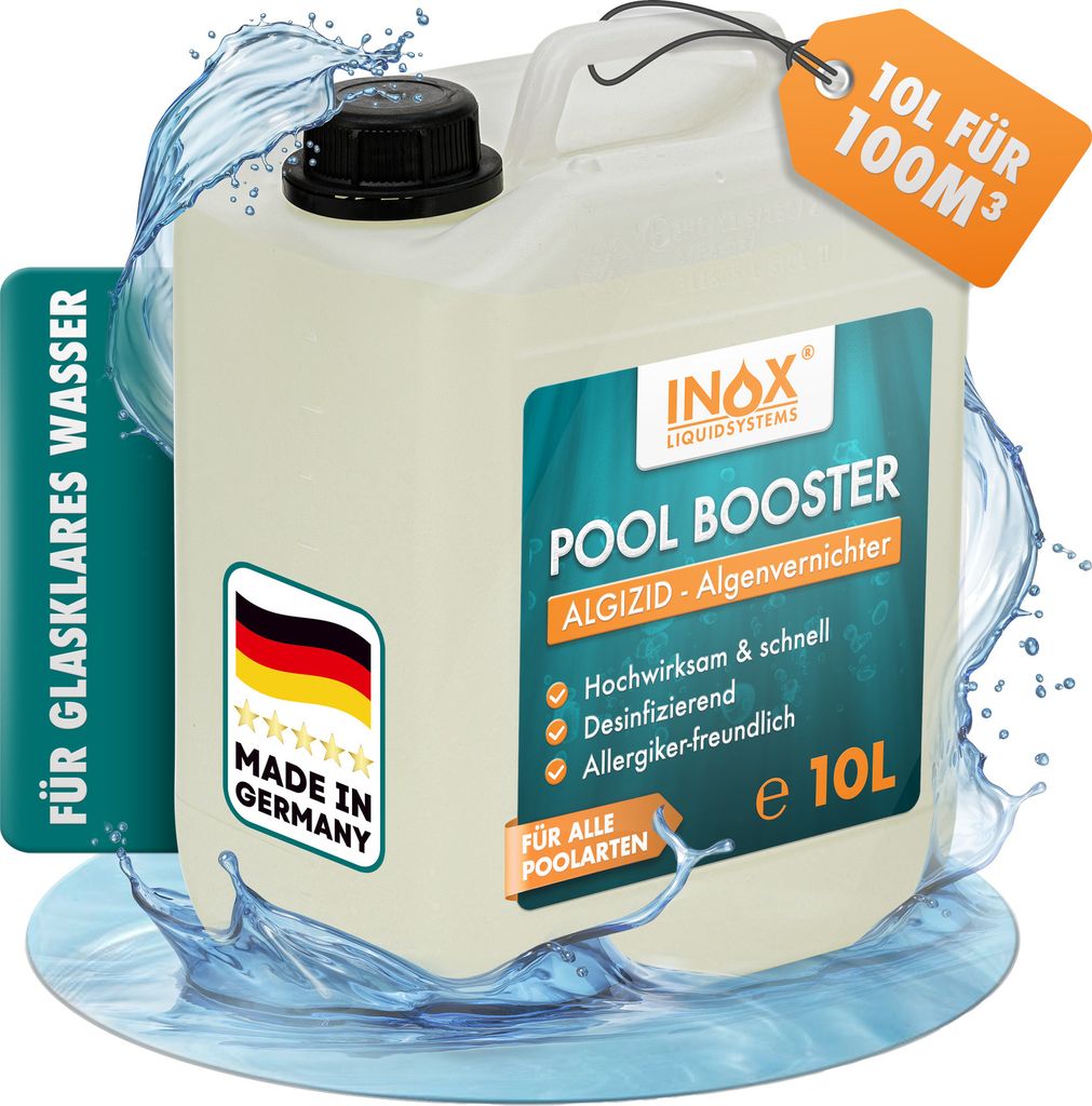 INOX Pool Booster, 10L - Pooldesinfektion Poolreiniger Algenentferner flüssig