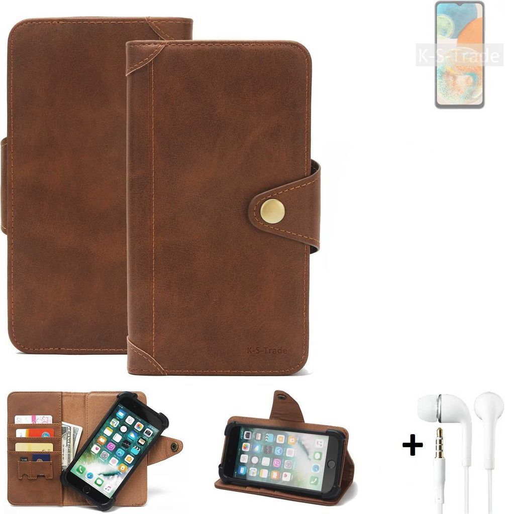 K-S-Trade Handyhülle + Kopfhörer für Samsung Galaxy A23 5G Schutz Hülle Walletcase Bookstyle Tasche Case Handytasche Wallet Flipcase Cover PU