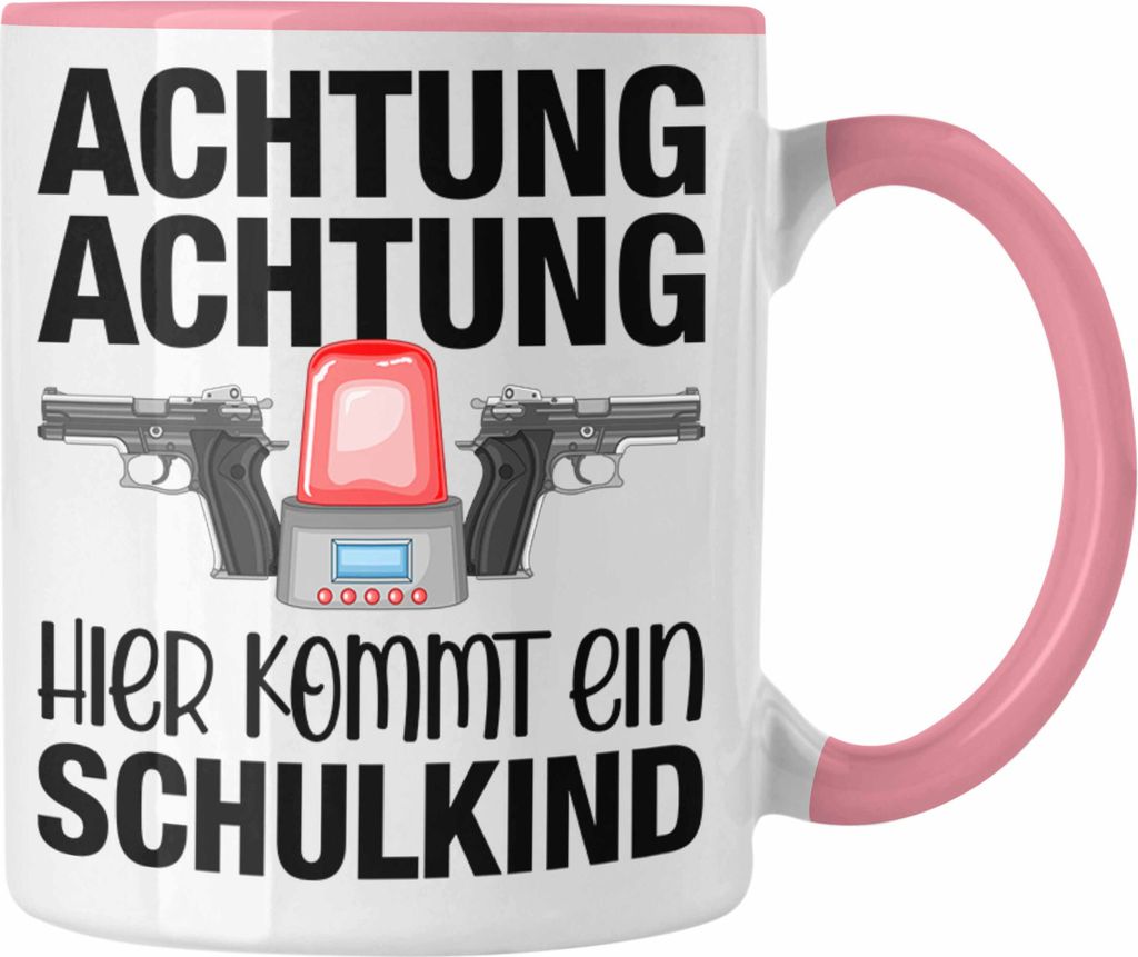 Trendation - Einschulung Junge Achtung Schulkind Geschenk für Schultüte Füllung Tasse Schulstart 1. Schultag Schuleinführung Schulanfang Gesche...