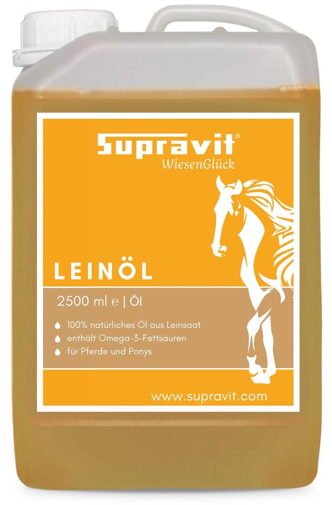 Supravit Leinöl 2,5 Liter Pferde & Hunde | Frisches Leinsamenöl kaltgepresst | Für glänzendes Fell | Reich an Omega 3 Fettsäuren