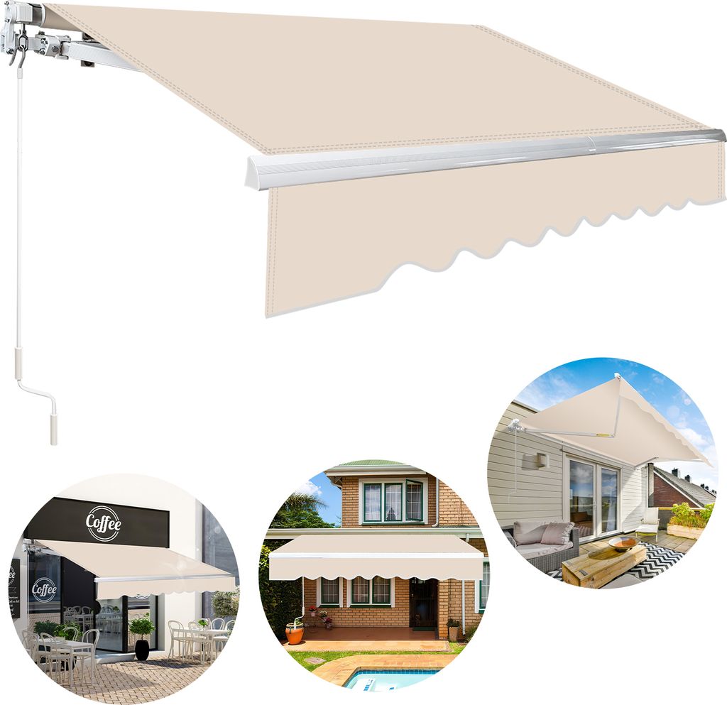 Jayseuw Gelenkarmmarkise 300x250cm Beige Sonnenmarkise Terrassenmarkise für Wandmontage, Balkonmarkise mit Handkurbel Sonnenschutz UV-Schutz