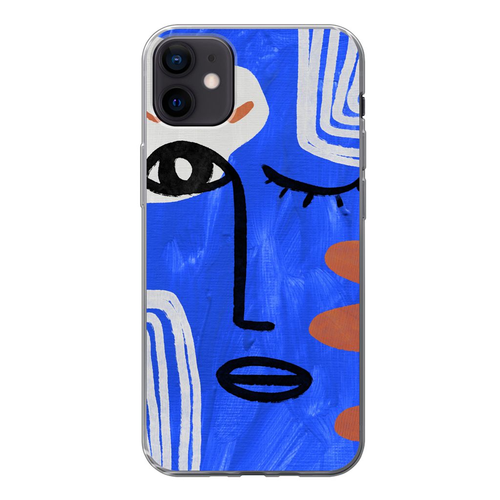 MuchoWow Handyhülle Schutzhülle Hülle für iPhone 12 mini Gesicht - Blau - Abstrakt Silikon Softcase Handy Hülle - Bild