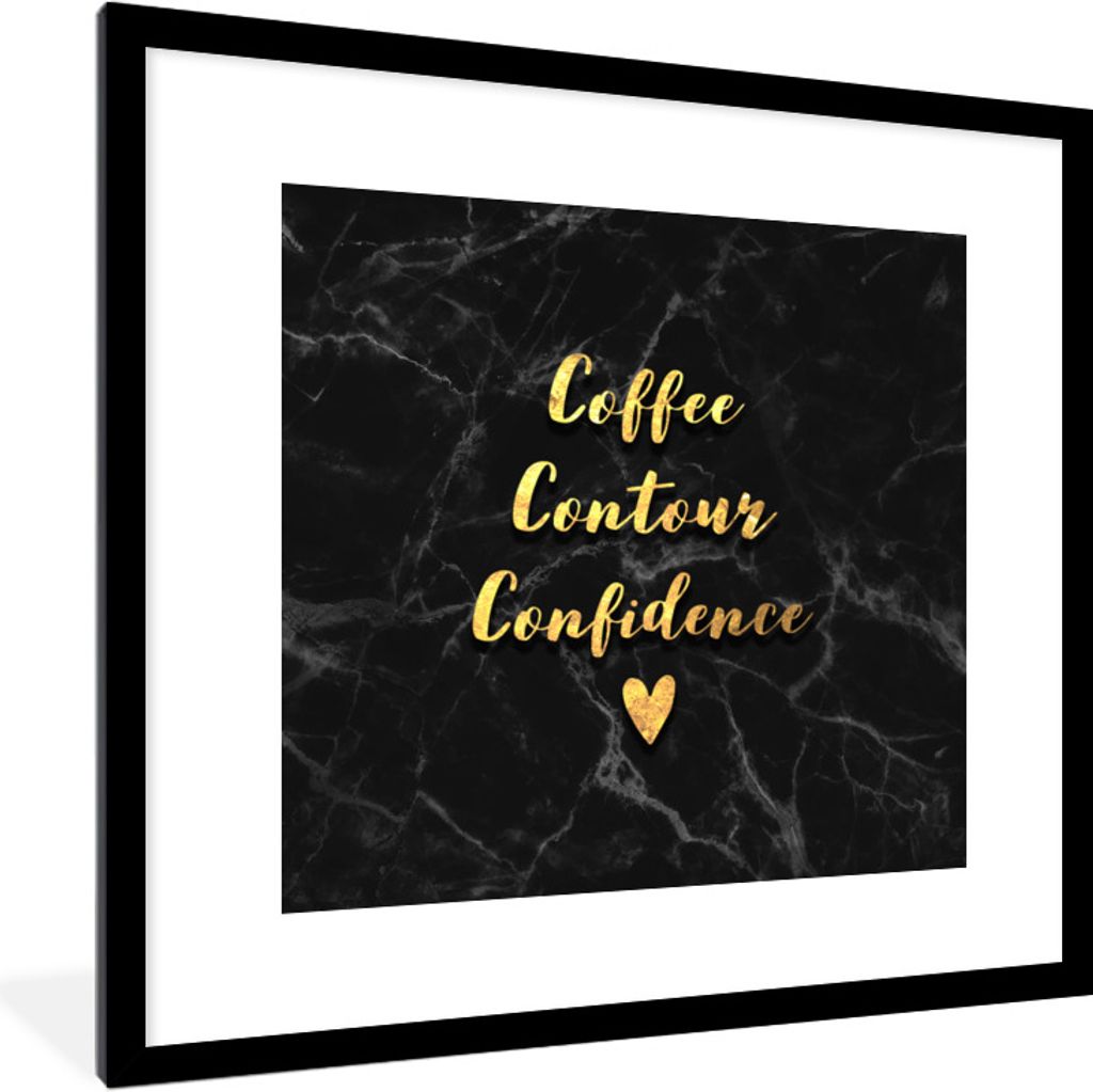 MuchoWow Gerahmtes Poster Zitat - Kaffee - Gold - Marmor 40x40 cm - Poster mit Schwarzem Bilderrahmen Wandposter Rahmen Foto Bilder - Poster - Pl...