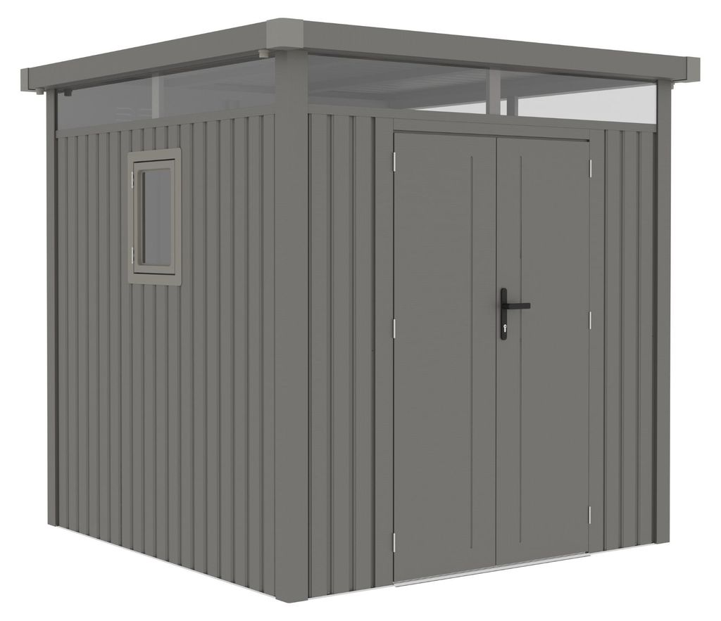 osoltus Metall Gerätehaus Luma B 230x230x222cm Grau mit Fenster u. Fussboden