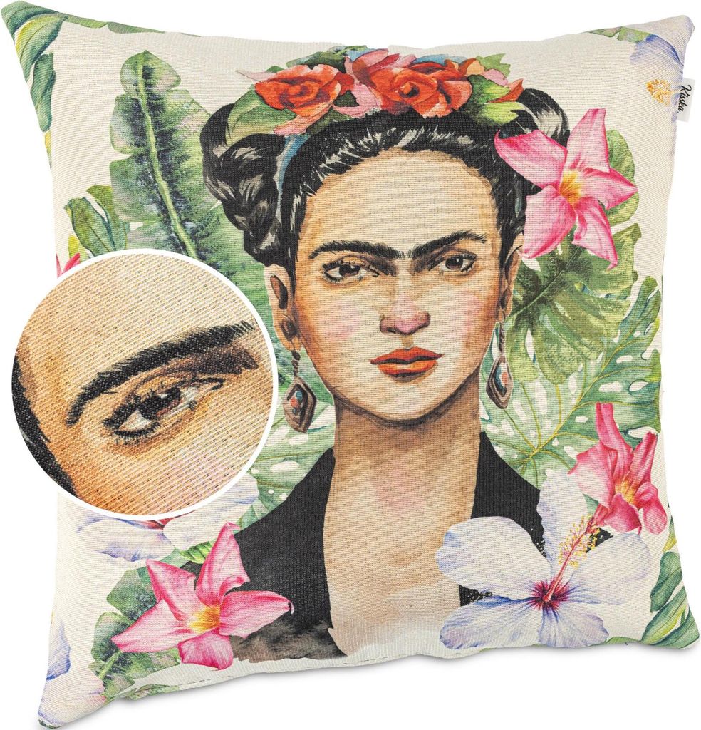 Dekokissen 40x40cm Kissenhülle ohne Füllung Designer Kissenbezug mit Reißverschluss Frida Tropical Gobelin bunt