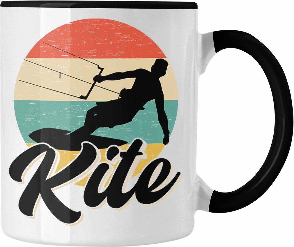 Trendation - Kitesurfing Tasse Geschenk für Kitesurfer Geschenkidee Vintage Grafik (Schwarz)