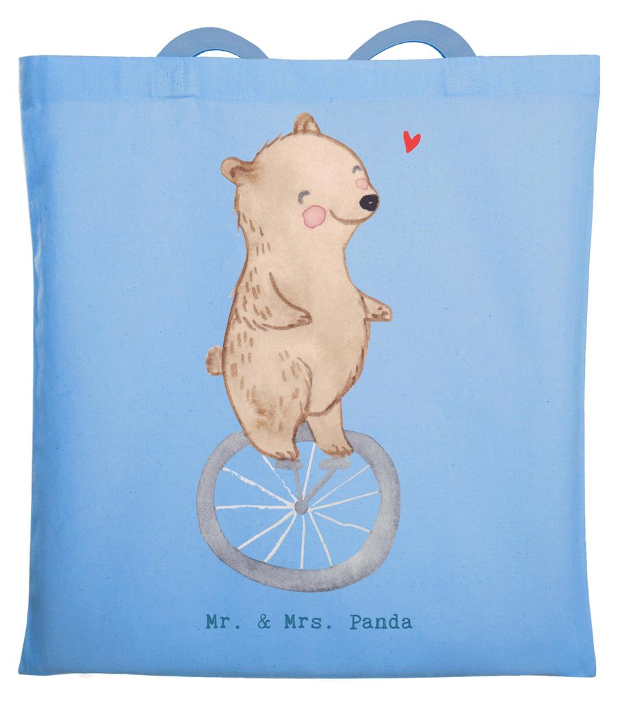 Mr. & Mrs. Panda Schultasche Bär Einrad fahren - Sky Blue - Geschenk, Tote Bag, Uni Tasche, Beutel, dokumententasche