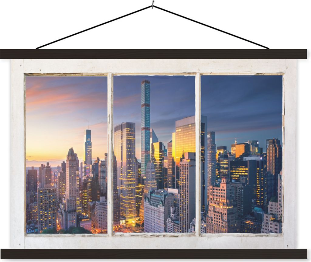 MuchoWow Textilposter New York - Aussicht - Skyline 120x80 cm mit schwarzem Rahmen - Wanddeko