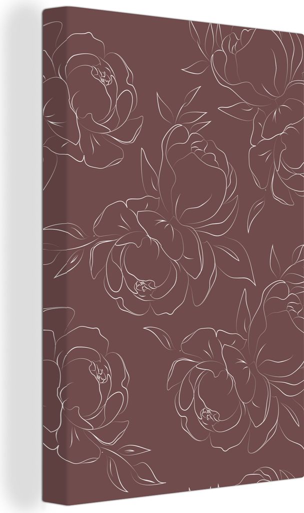 OneMillionCanvasses - Leinwandbilder - 90x140 cm, Blumen - Muster - Pflanzen - Rose - Strichzeichnung, Wandbilder Kunstdruck Wanddekoration - Fot...