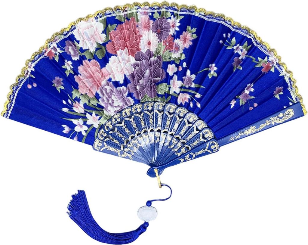 Faltfächer im chinesischen Stil mit Blumen und Quasten, tragbarer Handventilator für den Sommer, Dekoration, Tanz-Performance-Requisiten, Party-K...