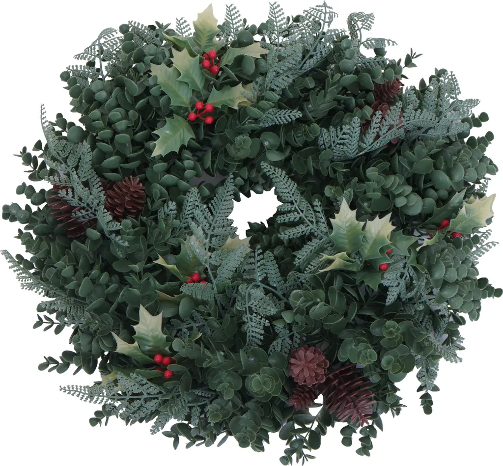 Decorazione Porta HWC-O98 45cm Verde Bacche Rosse - Design Elegante